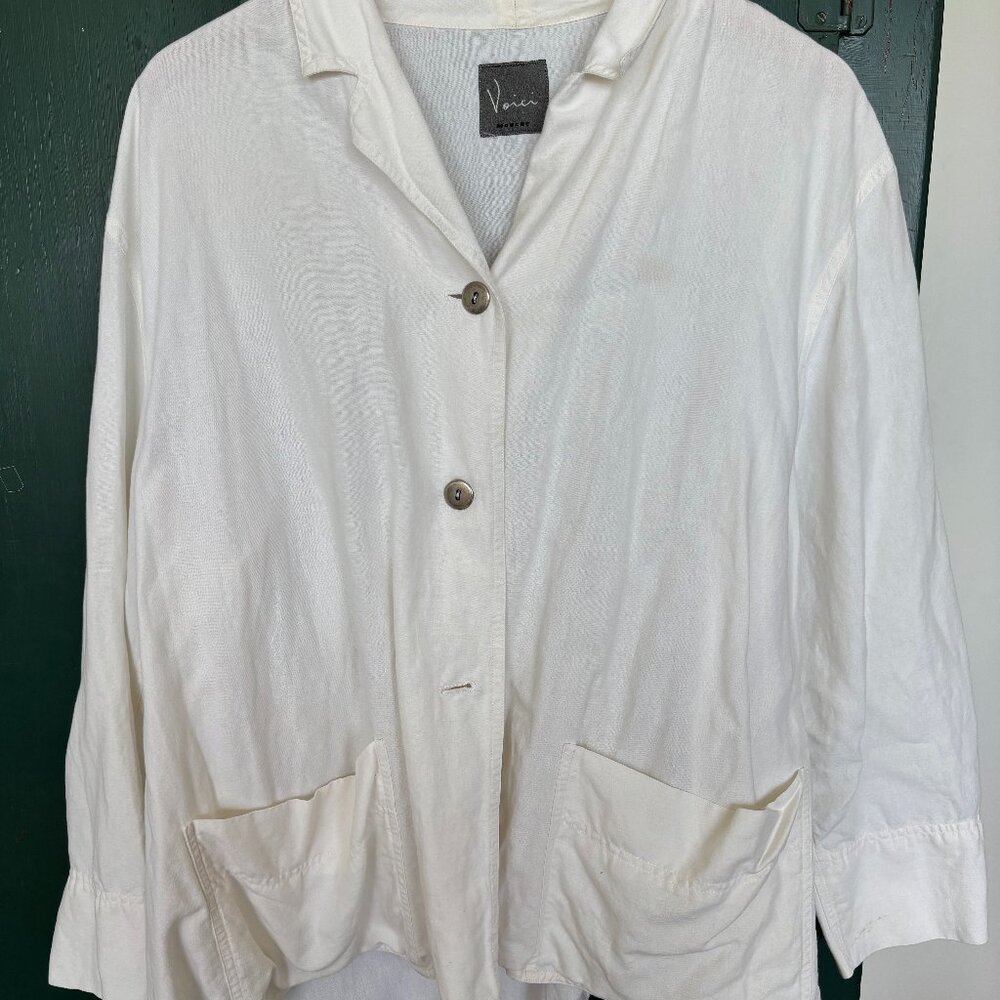 Mouche Vintage White Linen Swing Jacket